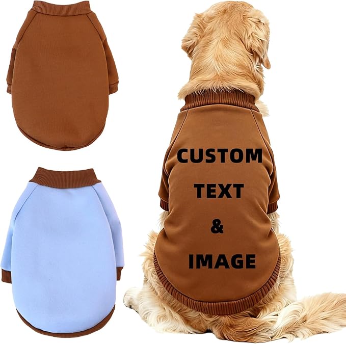 Custom Dog Hoodie, Personalized Sweatshirt with Photo Text Name Logo, Customized Hooded Sweater for Small Medium Large Dogs & Cats (Brown, Large)