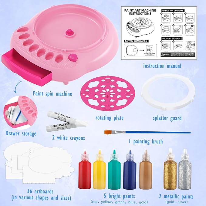 Arts and Crafts for Kids Ages 4-8,Paint Spin Art Machine Kit,Art Craft Set for 6-9 Year Old,Cool Painting Spinner Toys Kits Set,Art Supplies Birthday Gifts for Boy Girl Ages 6 7 8 9 10 11 12 Pink
