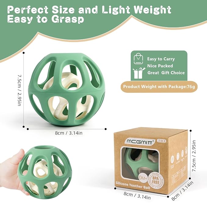 MCGMITT Sensory Balls for Baby, Easy Grasp Food Grade Stretchy Silicone Baby Teether Ball for 0-6 6-12 Months, BPA-Free Montessori Chew Toy, Newborn Infant Learning Developmental Toys Gift