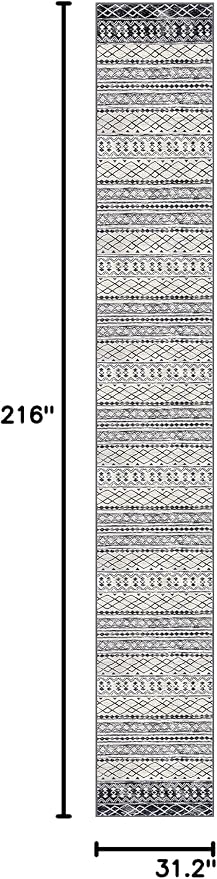 KUTA Moroccan Washable Runner Rug 2.6x18 Non-Slip Vintage Black Navy Blue Boho