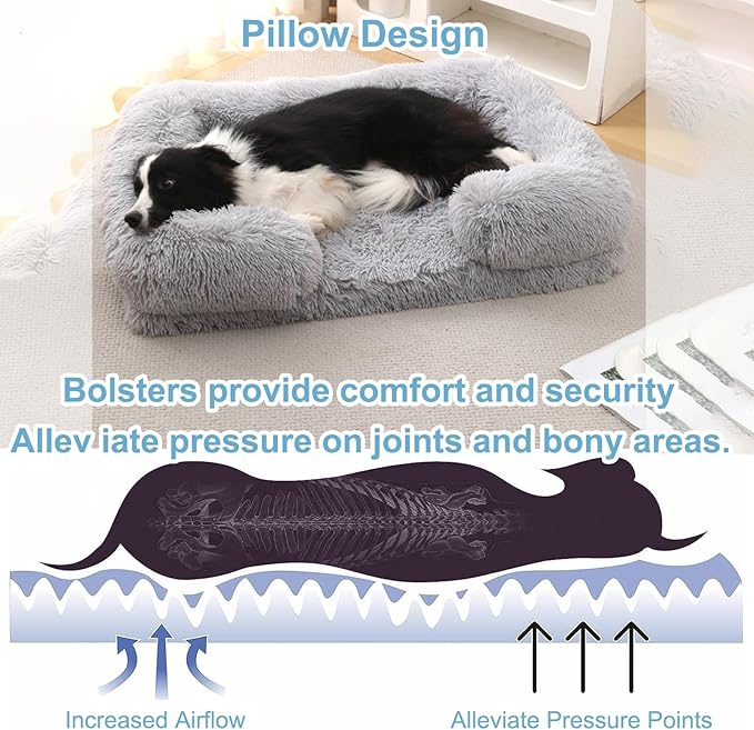 Dog Beds Large Sized dog Orthopedic, Sofa Dog Bed with Waterproof Lining and Nonskid Bottom, Rectangle Washable Dog Bed for Medium Small Dogs and Cats Comfortable ( Color : Gray , Size : 31 x 21" )