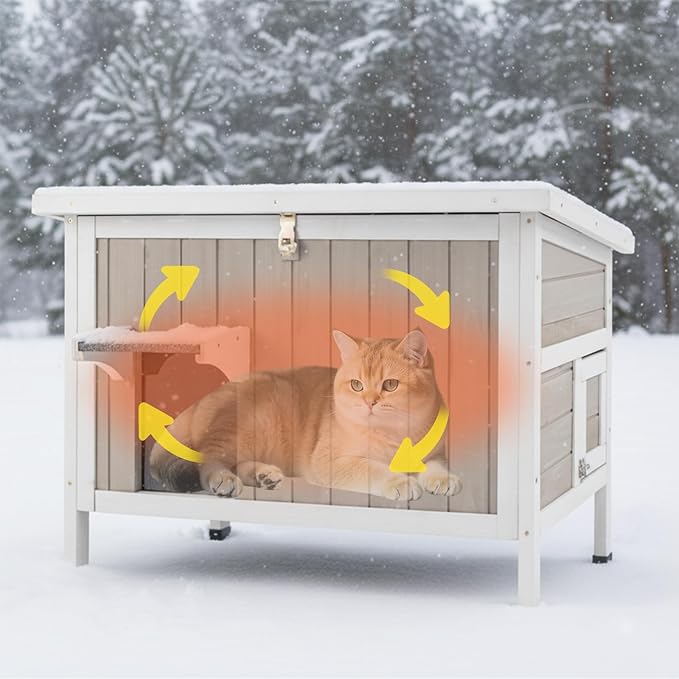 Insulated Outdoor Cat House Weatherproof, Wooden Cat House with All-Round Foam Insulation, 2 Doors, Feral Cats Shelter for Winter, 34.4''x21.6''x25.6''
