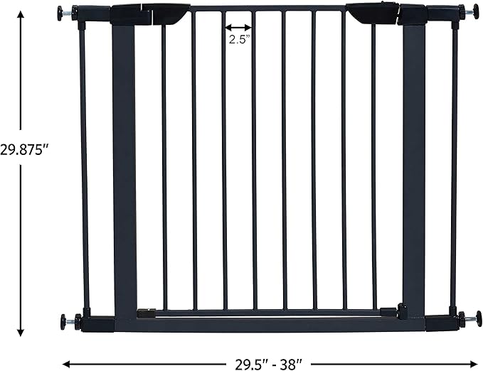 MidWest Homes for Pets 29-Inch High Walk-Thru Pressure Mounted Steel Dog Gate, Expands to 38 Inches Wide, Includes 3-inch Extensions, Textured Graphite
