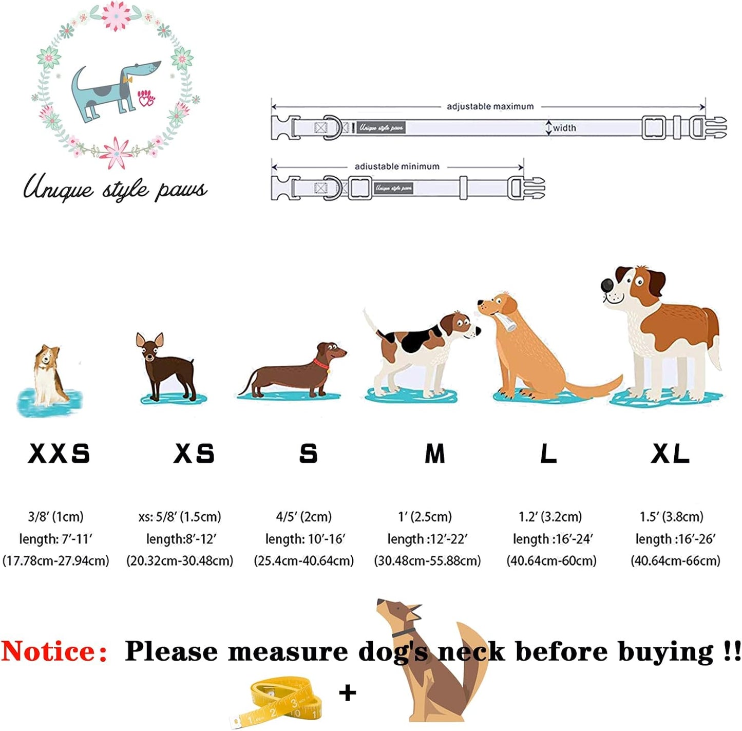 Unique style paws Dog Collar with Bow Tie Christmas Dog Collar for Small Medium Large Dogs with Adjustable Metal Buckle -M
