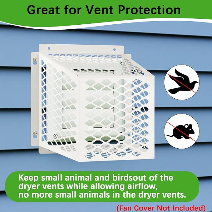 Dryer Vent Bird Guard,Dryer Vent Cover Guard for Most 5" to 6" Bathroom Exhaust Fan Cover Ventilation,8.5"Lx8.5"Wx6"H Steel Ventilation Bird Cage for Bath Exhaust Fan Cover,White,2PCS