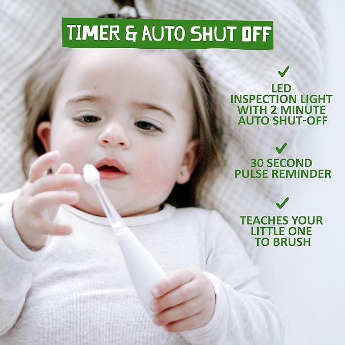 Jack N' Jill Kids Tickle Tooth Sonic Electric Toothbrush and Replacement Head, LED Brush Head with Light Timer and 30 Second Pulse Reminder, Extra Soft Bristles Suitable from 0-6 Years