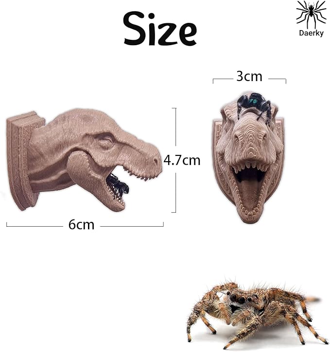 Jumping Spider Hide,3D Printed Dinosaur Head - A Fun Habitat for Jumping Spiders, Small Reptiles, and Small Pets, Suitable for Home Decor with Animal Enclosures (Wood Color)