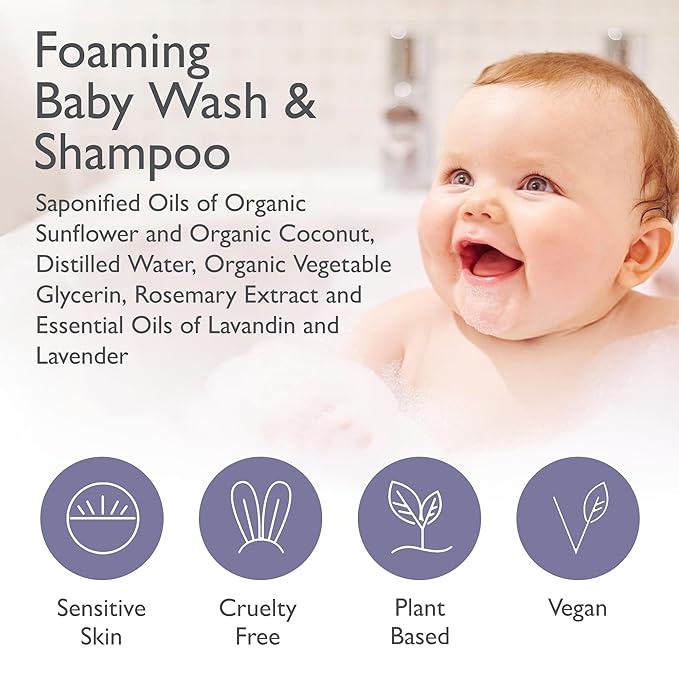SoCal Suds & Company - Organic Foaming Baby Wash & Shampoo - Gentle Cleansing Newborn Body & Hair Soap for Sensitive Skin - Clean Natural Soothing Ingredients - Lavender, 6oz, 2-Pack
