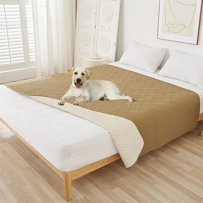 GIBZ Water Resistant Dog Bed Blanket Cover Large Anti Slip Pet Furniture Protector Washable Cat Quilted Mat for Couch, Khaki, 210x305cm