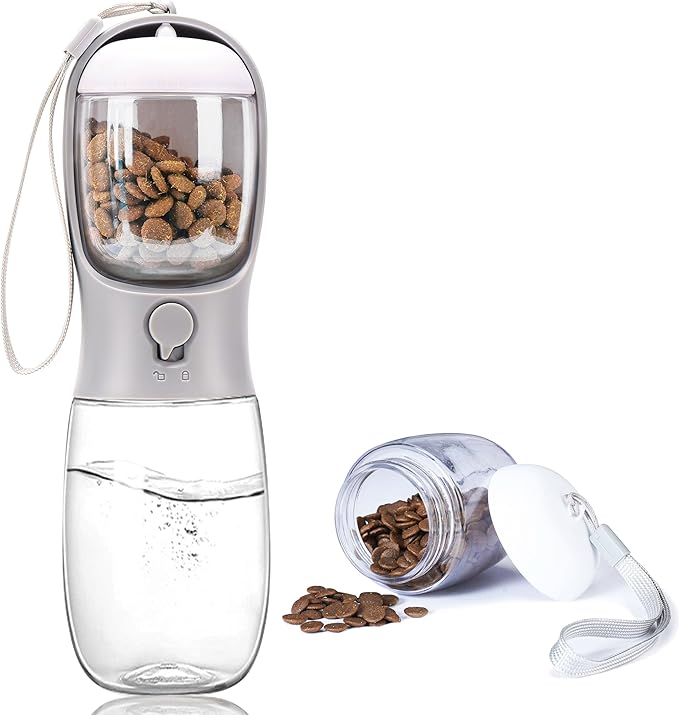 Dog Water Bottle with Food Container, Portable Leak Proof Pet Water Dispenser for Walking Hiking Travel, Puppy Essentials Accessories for Small Large Dogs, Dog Gifts (10oz/15oz/19oz)