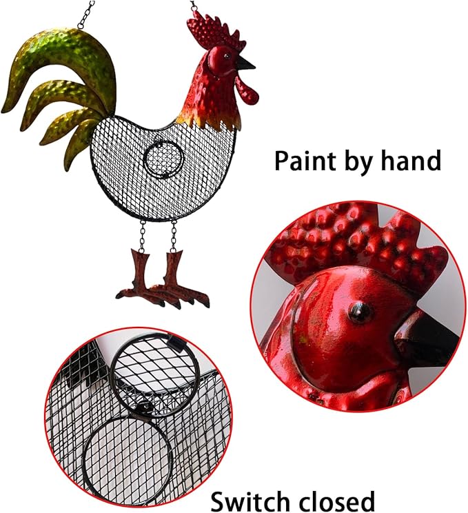 Metal Bird Feeders for Outdoor, Finch Feeders for Outside, Birdfeeders Outside Hanging,Unique Bird Feeders,Rooster Shaped