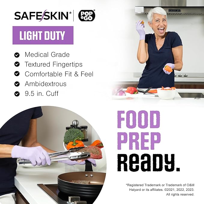 SAFESKIN Disposable Nitrile Gloves in POP-N-GO Pack of 50 or 200 Powder Free - Hair, Cleaning, Medical Use, Food Handling