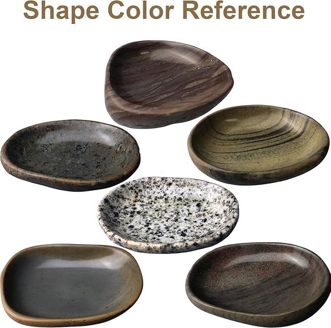 Natural River Stone Reptile Food Bowl - Handmade Pebble Dish for Reptiles, Amphibians, Hedgehogs, and Small Pets - Unique Size, Shape & Color - Water & Food Bowl (Brown)