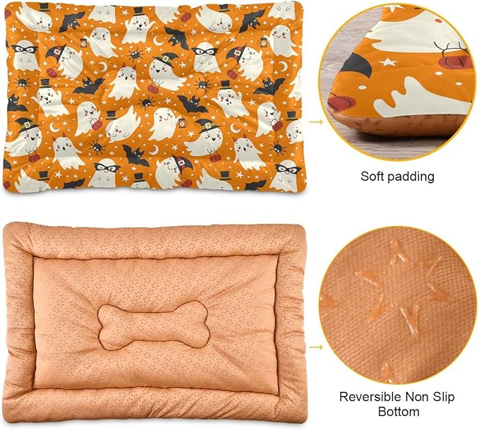 Pet Bed Halloween Ghost Bat Dog Bed Mat Absorbing Non Slip Pad Pet Sleeping Mat for Small, Medium, and Large Dogs Puppy Cat 36 in x 24 in