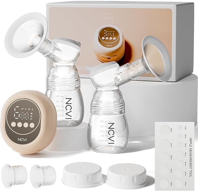 NCVI 8128 Electric Double Breast Pump Breastfeeding with 4 Modes 9 Levels, Rechargeable Pump Machine Strong Suction for Bigger Breast with 21/24mm Flanges Parts, Anti-Backflow Non-Spill and Low Noise