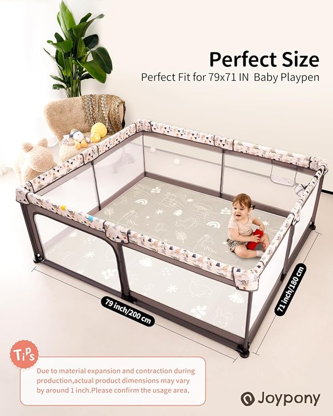 Baby Play Mat, 79" X 71" X 0.6" Extra Large & Thick Reversible Foldable Play Mats for Babies and Toddlers, Anti-Slip Portable Baby Floor Mat for Tummy Time, Baby Mat for Floor with Travel Bag