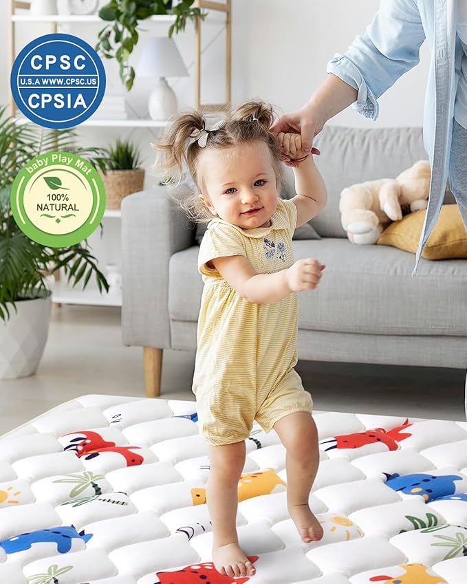 Odorless Premium Foam Baby Play Mat 4ft x 6ft, Soft Microfiber Fabric Crawling Mat for Floor- Comfortable and Hypoallergenic, Non-Slip Cushioned Floor Playpen mat for Infants,Babies,Toddlers