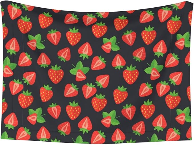 Two Sided Pet Cuddler Blanket for Anxiety Calming, Cute Red Strawberry Pattern Black, Reversible Plush Design with Bubble Dot Pattern Provides Familiar Surface Anywhere
