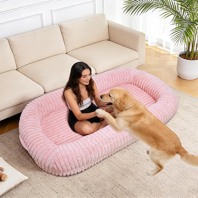 Human Dog Bed for Adult,70"x38"x10" Extra Large Human Pet Bed,Orthopedic Washable XL Dog Bed with Memory Foam (Pink)