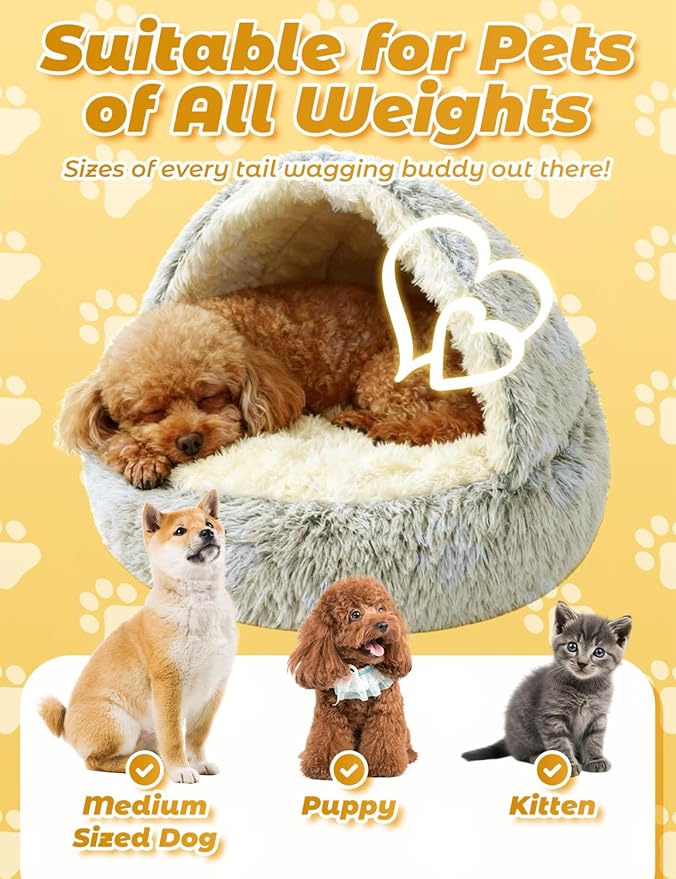 Dog Bed, Dog Bed with Cover Cave, Dual Comfort Design, Pet Bed for Small/Medium/Large Cats and Dogs, Anxiety Relief, Durable & Chew-Proof, Improves Sleep & Behaviour (Green, 15in)