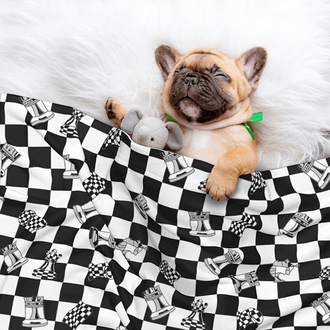 Double Sided Pet Mat for Dog Bed Topper Cat Blanket Furniture Protector, Checkered Race Waving Flag, Reversible Plush with Tactile Dot Pattern for Style Change