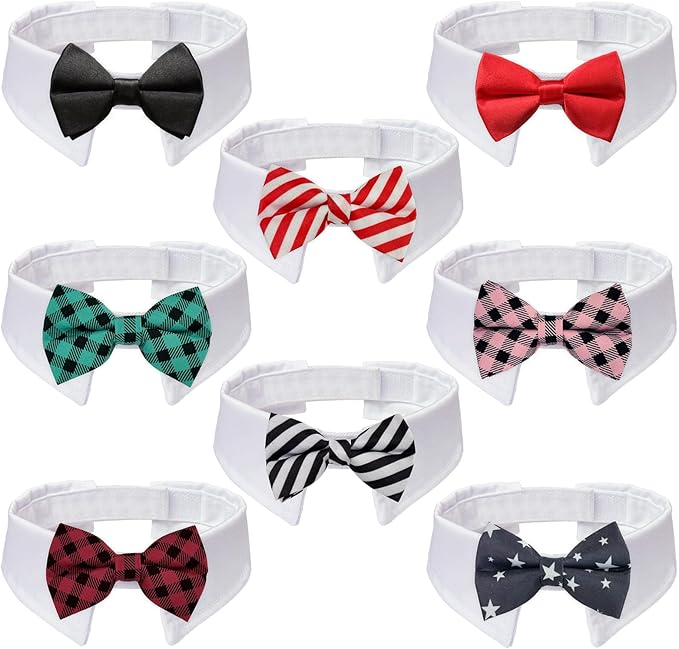 Bow Ties for Dogs, KOOLMOX 8PCS Adjustable Tuxedo Dog Collar Sewed with Dog Bow Ties for Small Dogs Cats Puppy Bow Tie Wedding Valentine's Graduation Tux Outfit Halloween Costumes