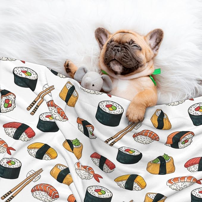 Double Sided Pet Bed Blanket for Added Cushion Warmth, Sushi, Reversible Cover with Textured Dot Surface for Existing Beds Standalone Mat