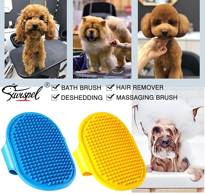 Dog Grooming Brush, Pet Shampoo Bath Brush Dog Grooming Shedding Brush Soothing Massage Rubber Comb with Adjustable Ring Handle for Long Short Haired Dogs and Cats 2pcs