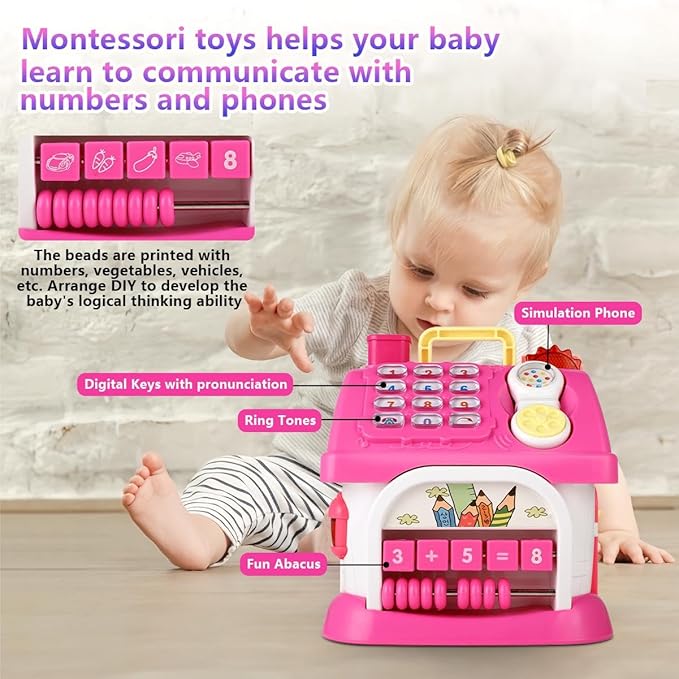 OKREVIEW Toys for 1+ Year Old Girls - Montessori Musical Toys for Toddlers Age 1-2, 8-in-1 Multi-Functional Music House with Sound, Lights, Music, Great Gifts for 1+ Year Old Girls Birthday Xmas