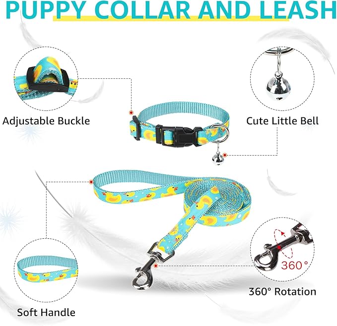 SCENEREAL Small Dog Harness and Leash Collar Set, Step in Soft Light Puppy Vest, Breathable Pet Harness for Small Sized Dogs, No Chock Reflective for Safe Outdoor Walking, Yellow Duck M