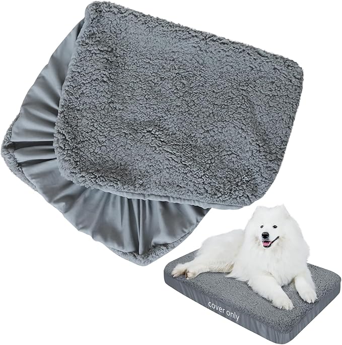Dog Bed Covers 2 Pack Soft Plush Replacement Washable, Waterproof Pet Mattress Bed Liner Grey 44x35 Inches, for Dog/Cat, Cover Only