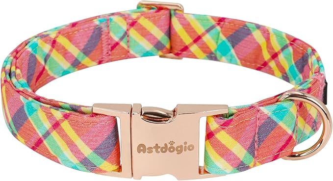 Cotton Dog Collar, Soft Adjustable Dog Collars for Small Dogs, Multi-Color Plaid Dog Collar for Small Medium Large Dogs, Cute Dog Collars Perfect for Girl or Boy Dog Collars-S