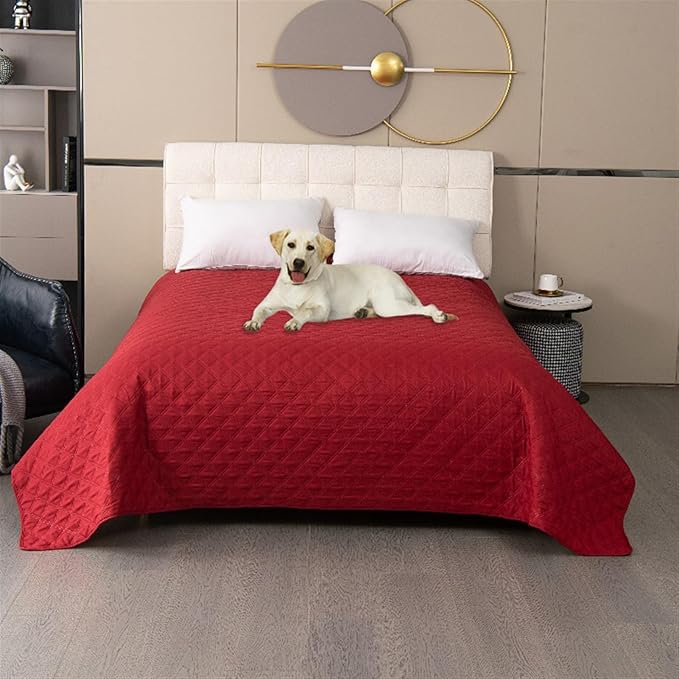 GIBZ Waterproof Dog Bed Cover Anti Slip Pet Furniture Protector Blanket Washable Thick Quilted Mat, Red, 259x208cm