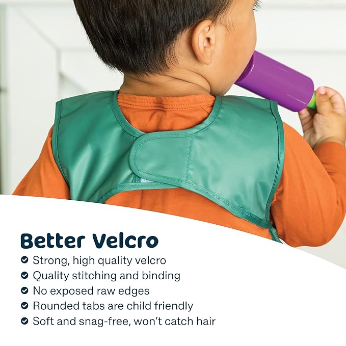 Tiny Twinkle Mess Proof Apron Bibs - 2 Pack Waterproof & Lightweight Baby Bibs for Led Weaning | 100% Recycled Polyester, Easy Clean & Machine Washable (Slate Olive,Small 6-24 Months)