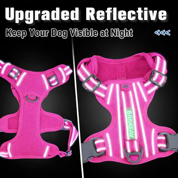 BARKBAY Dog Harness No Pull Oxford with ID Tag Pocket - Heavy Duty, Reflective, Easy Control for Large Dogs(Pink Oxford,L)