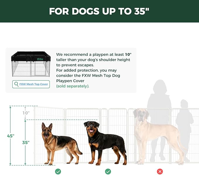 FXW Homeplus Unleashed Indoor Dog Playpen - Stress-Free and Safe Play, Heavy Duty 45 Inch 16 Panels Dog Pen with Connectors (Pack of 2) for Large Dogs, White│Patented