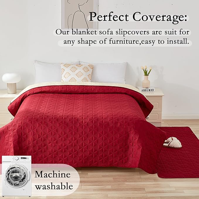 Waterproof Dog Bed Cover Pet Blanket, Soft Pet Couch Covers for Sofa Washable, Bed Couch Sofa Furniture Protector for Puppy Cat Kids (Red,210 * 305 CM)