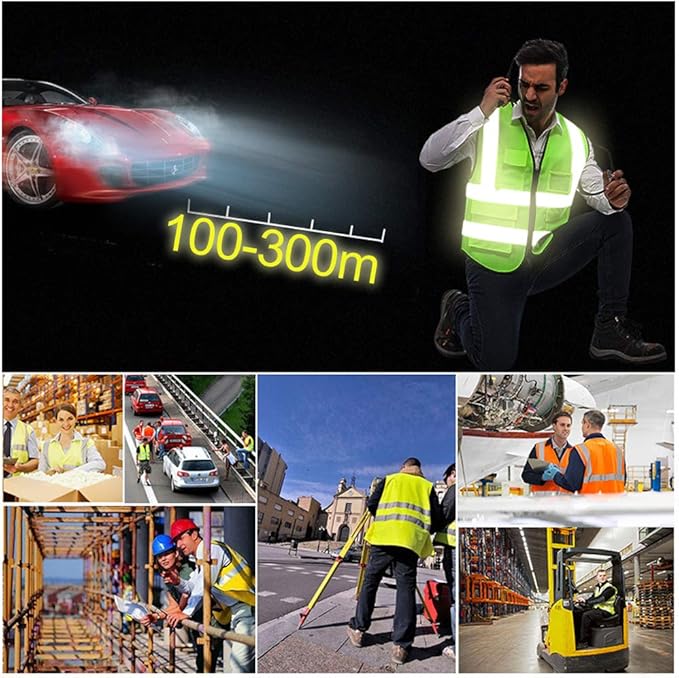 YOWESHOP High Visibility Safety Vest Custom Your Logo Protective Workwear 5 Pockets With Reflective Strips Outdoor Work Vest (Orange (3XL))