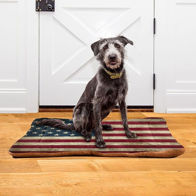 American Flag Dog Bed Mat, Cat Crate Pad with Non-Slip Bottom Washable Soft Pet Kennel Beds for Small Medium Large Dogs, 24"x18"