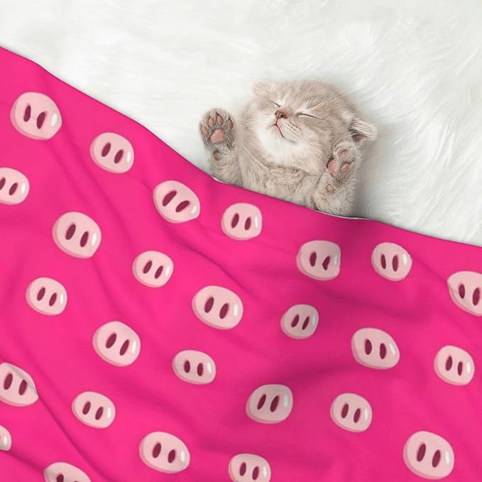 Dog and Cat Blanket in One, Cute Pig Nose Printed Pink, Double Sided Plush Throw with Raised Dot Pattern on One Side and Flat Velvet on Other for Variety