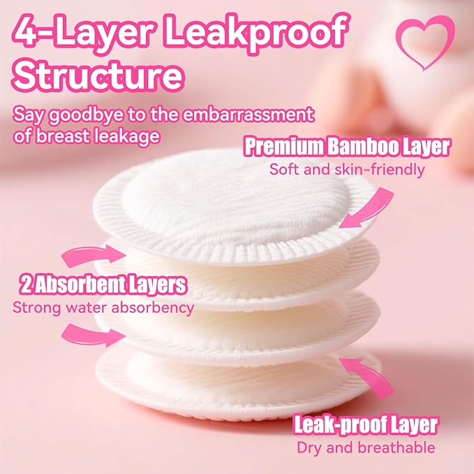 Nursing Pads Reusable, 14 Count Super Absorbent and Keep Dry Breast Pads for Leaking Milk Breastfeeding Moms Essentials (Beige,15cm/5.91in)