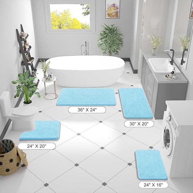 OLANLY Bathroom Runner Rugs 59x20, Soft Absorbent Chenille Bath Rugs, Rubber