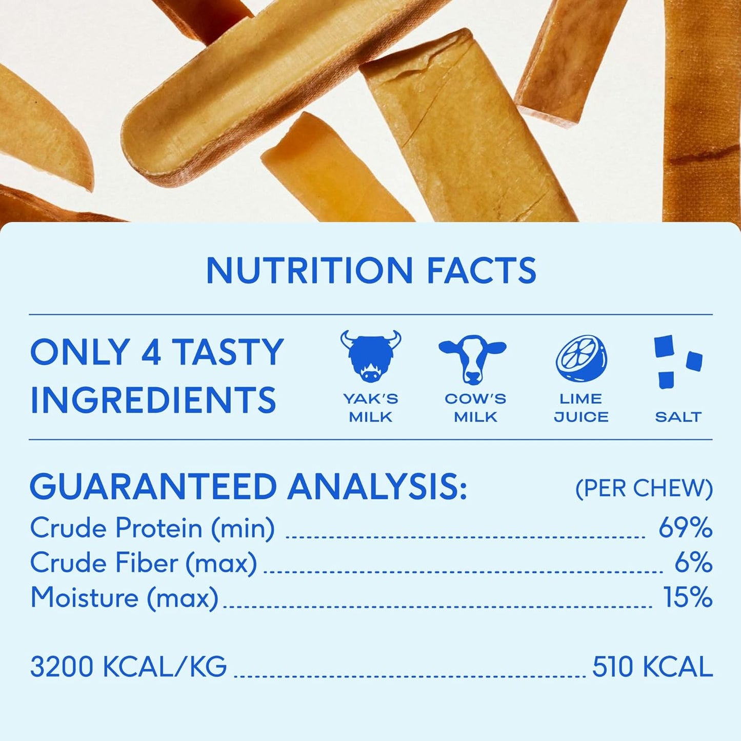 Native Pet Yak Cheese Himalayan Dog Chews - Long Lasting Dental Sticks for Large Breeds – 100% All Natural Himalayan Yak Chews for Large Dogs – Cheese Bone for Aggressive Chewers - 3 Per Pack