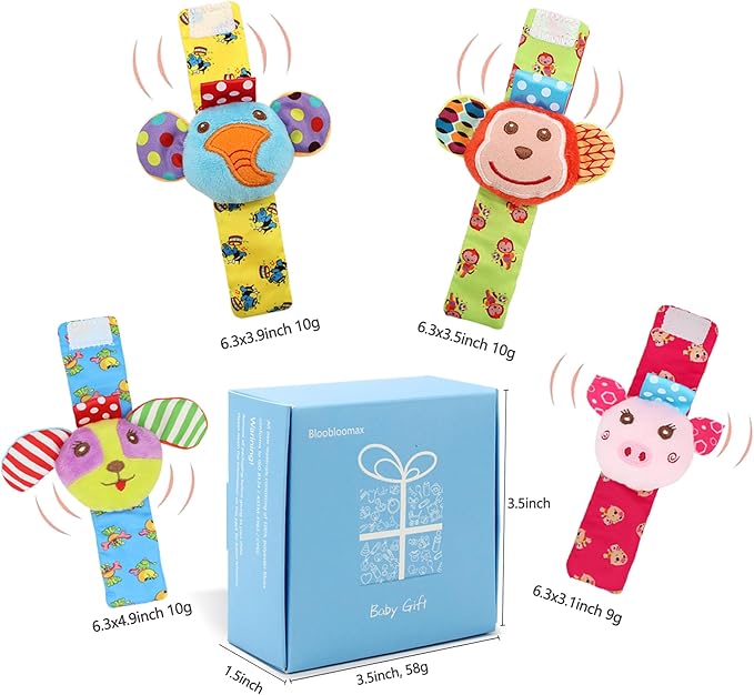 BLOOBLOOMAX Sock rattles for Babies 0-24 Months Baby Animal Foot Finder Educational Toys
