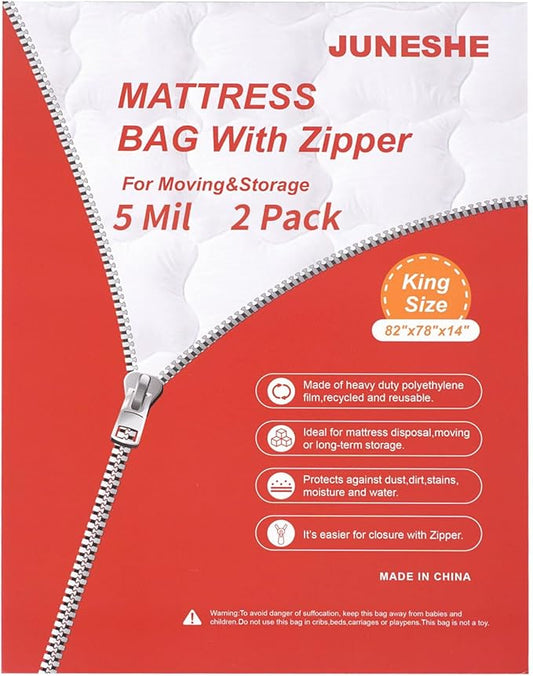 2 Pack King Mattress Bags for Moving and Storage-5 Mil Zipper Plastic Waterproof Mattress Storage Bags