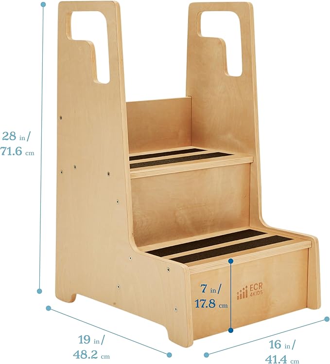 ECR4Kids Reach-Up Step Stool with Handles, Kids Furniture, Natural
