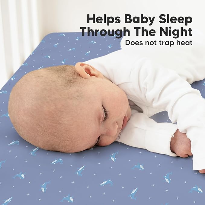 KeaBabies 2-Pack Organic Crib Sheets for Boys, Girls - 52x28 Fitted Crib Mattress Sheet Neutral, Breathable Jersey Cotton Cover for Baby Bed, Toddler Mattress, Soft & Cute Prints (Marine Muse)