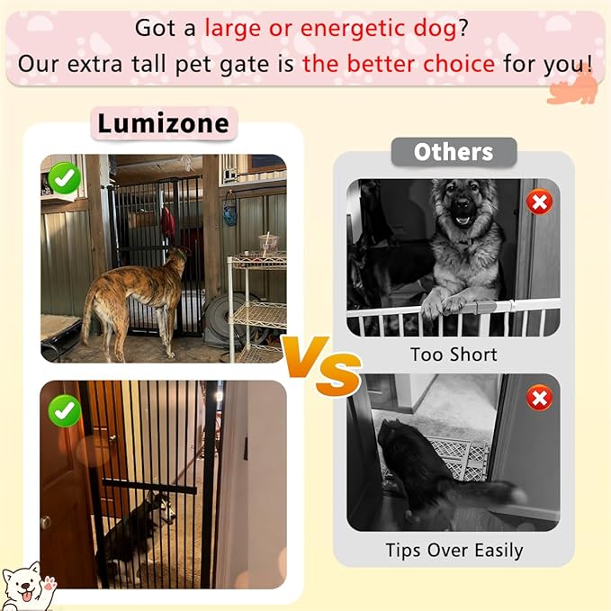 Lumizone Extra Tall Cat Gate 61.02" High Pressure Mounted Extra Wide 30.12"-34.05" (17Sizes) 1.37" Gap No Drilling Auto-Close Tall Pet Gate for Dogs (Cream, 30.12"-34.05"/76.5-86cm)