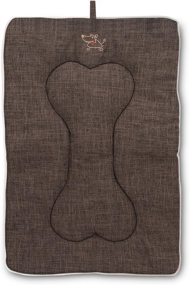 Best Pet Supplies Machine Washable Dog Crate Mat – Double-Sided Kennel Pad - Brown Linen, S (24 x 17)