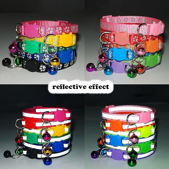 Green Breakaway Kitten Collar with Bells, [2 Pack] Break Away Cat Collar with Bells, Reflective Cat Collar for Girl Cats Boy Kitty